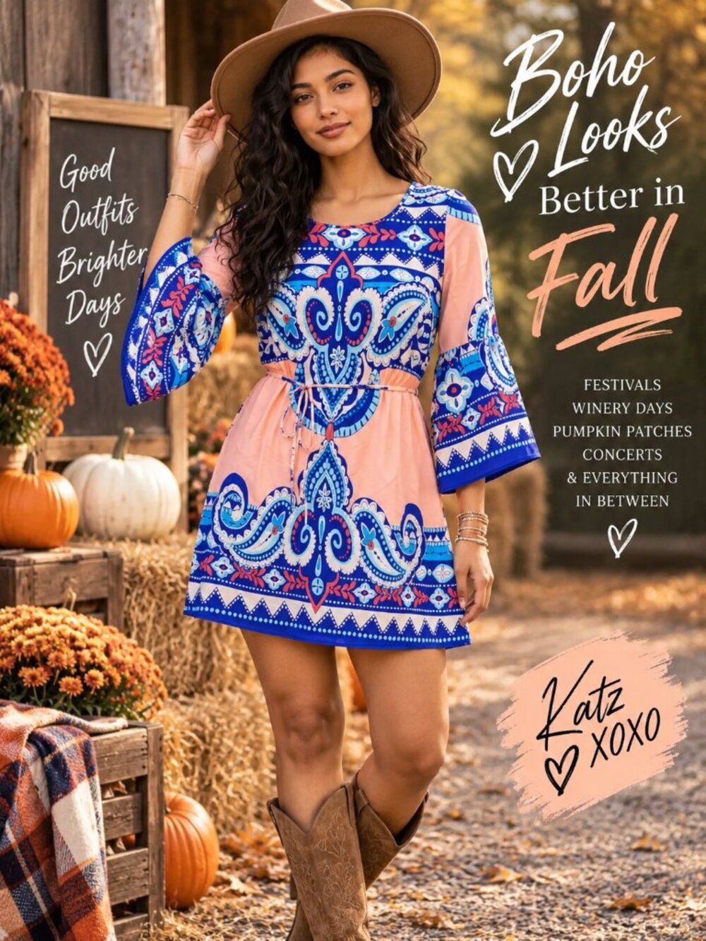 Filly Flair Paisley Mini Dress Small Peach Blue Boho Bell Sleeve Tie Back NWT